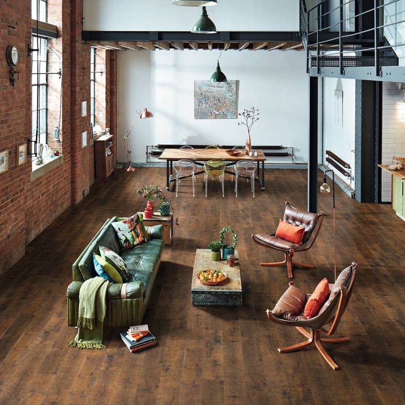 Finished resilient wood-look floor in a living space